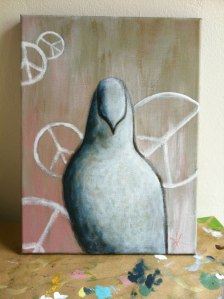 Peace & Dove II © 2014 Aprille Lipton - original dove and peace sign acrylic painting on canvas