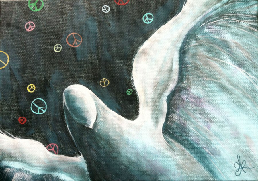 Peace & Dove IV © 2014 Aprille Lipton - original whale and peace sign acrylic painting on canvas